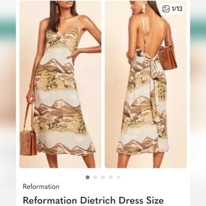 NWT Reformation Dietrich Dress Size 12 Landscape Print Mountains Slip Backless